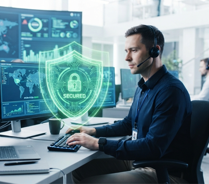 Cybersecurity professional reviewing digital protection systems